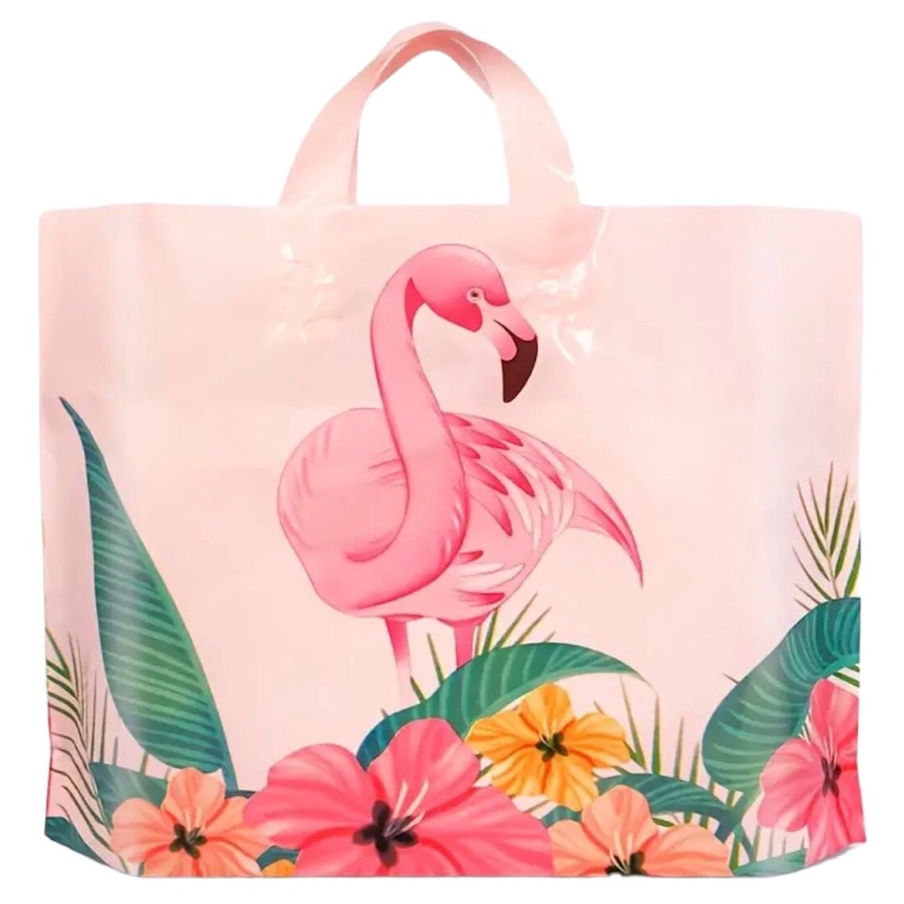 Pink Flamingo Fashion Plastic Gift Tote Bag, 2 pcs
